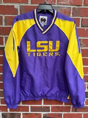 Vintage 58 Sports LSU Tigers Large V-Neck Purple & Gold Embroidered Pullover F8